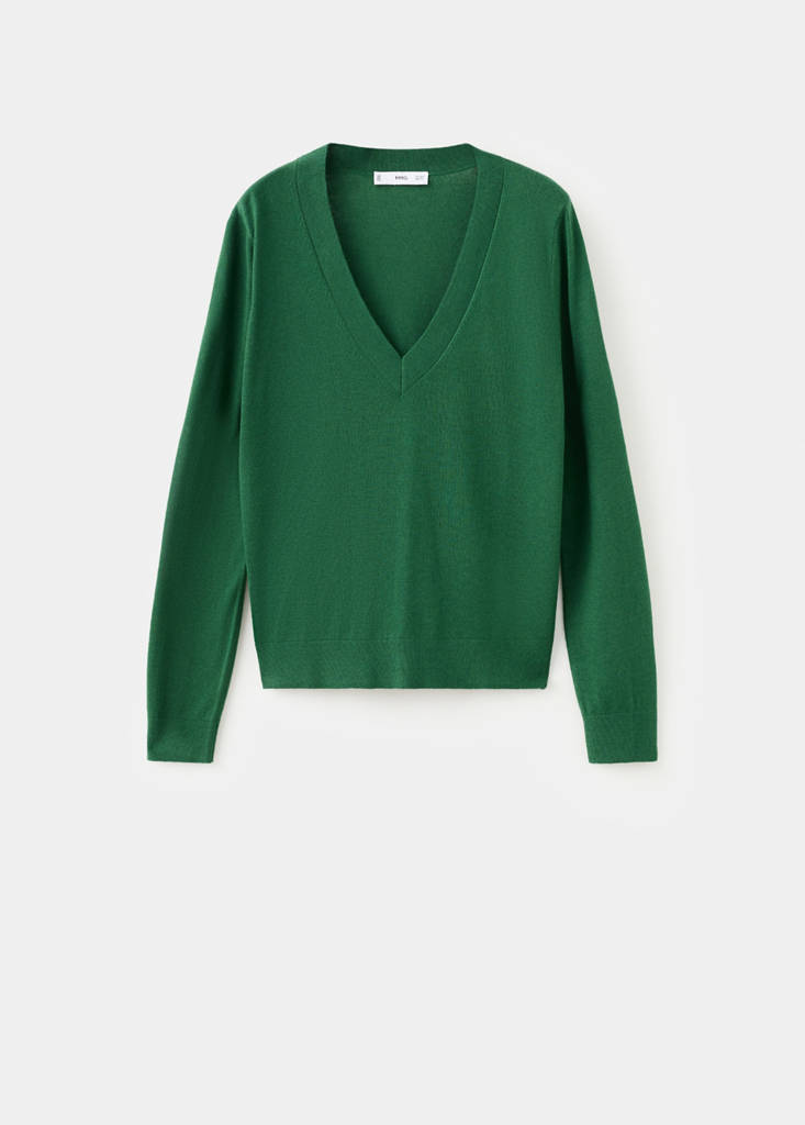 V-neck knit sweater — Dark Green