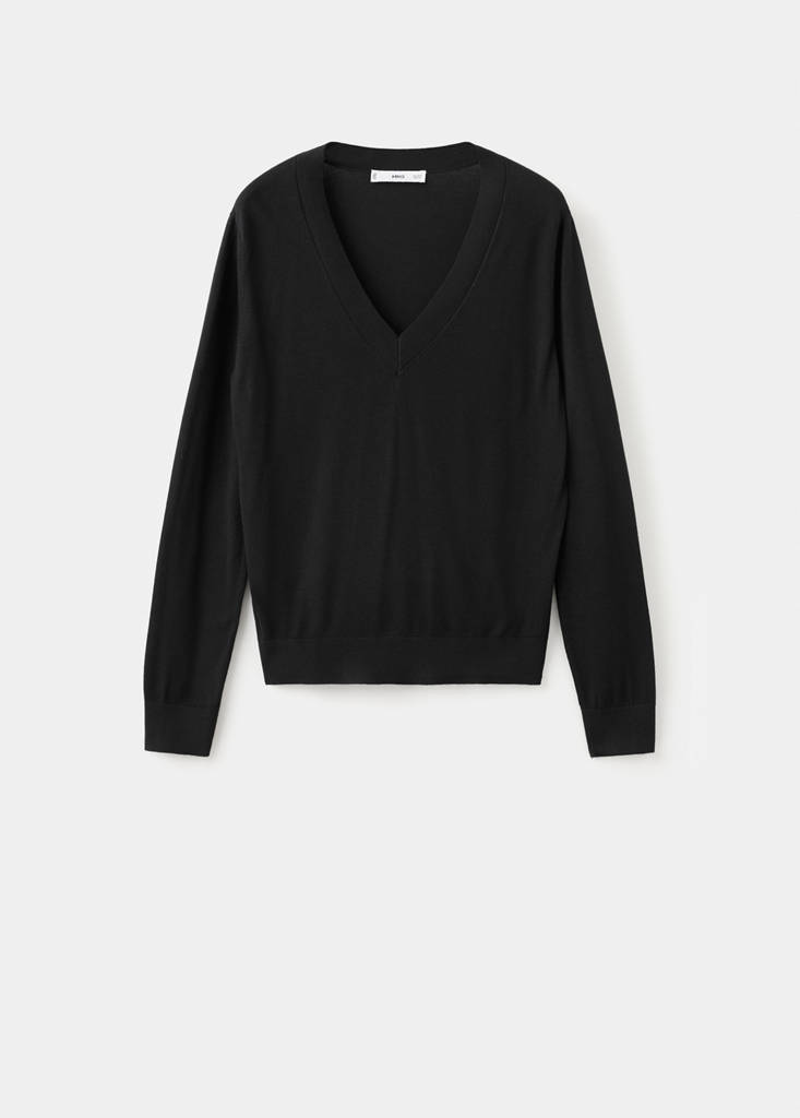 V-neck knit sweater — Black