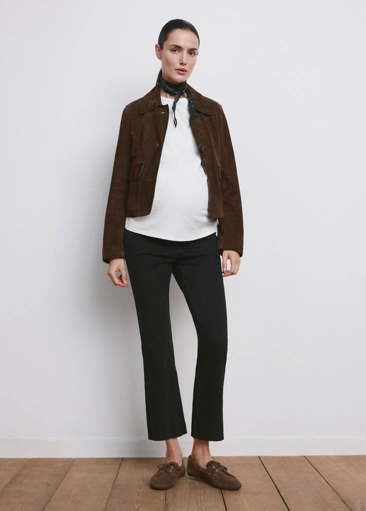 Maternity flared cropped jeans — Black denim