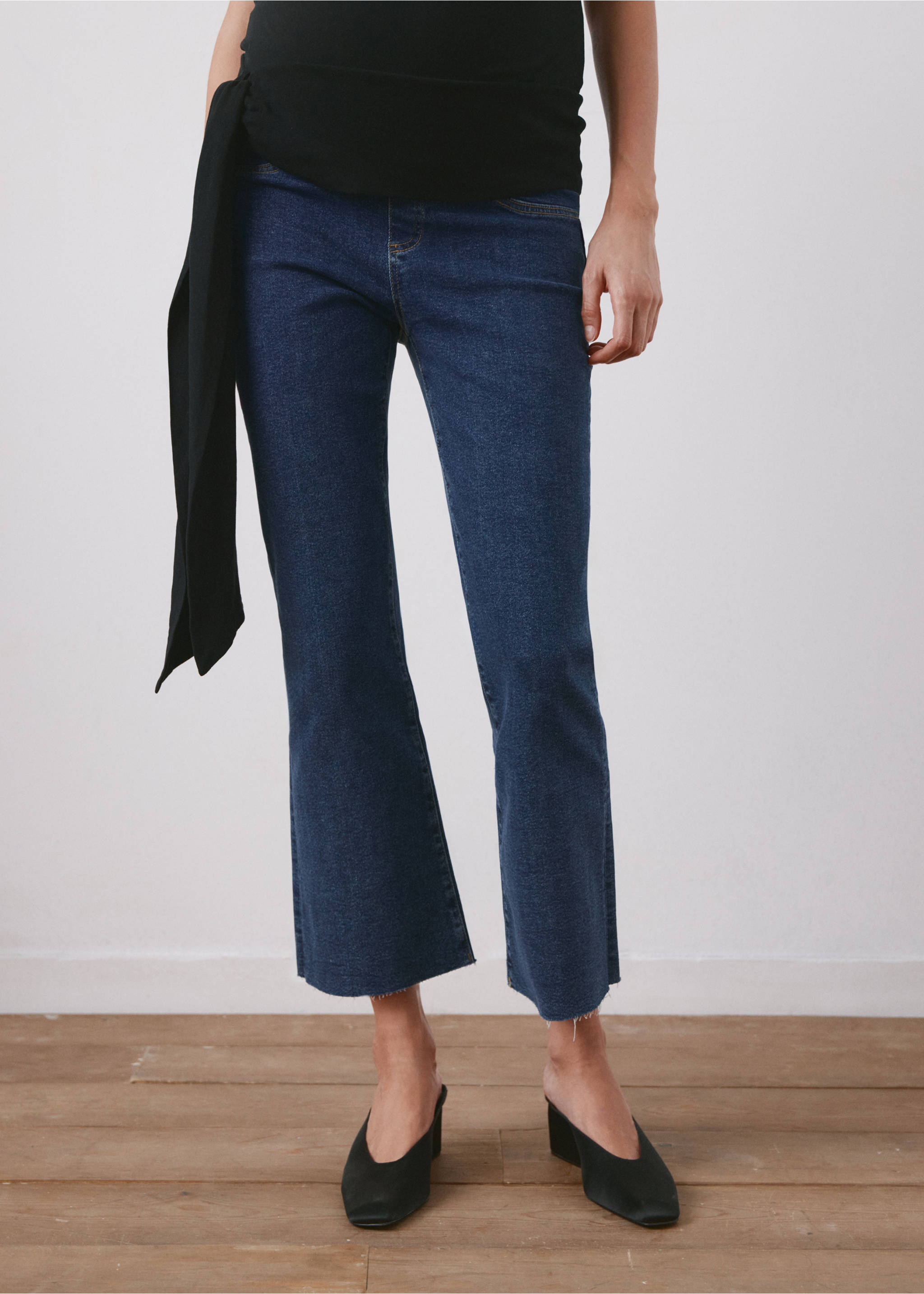 Maternity flared cropped jeans - Medium plane, Dark Blue. Ref: 27031281-00.