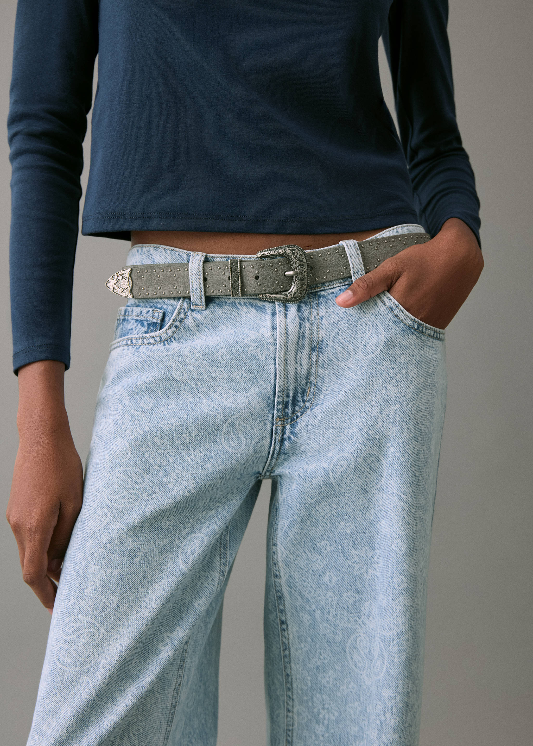 Широкие джинсы wide leg с принтом пейсли - Деталь изделия 6