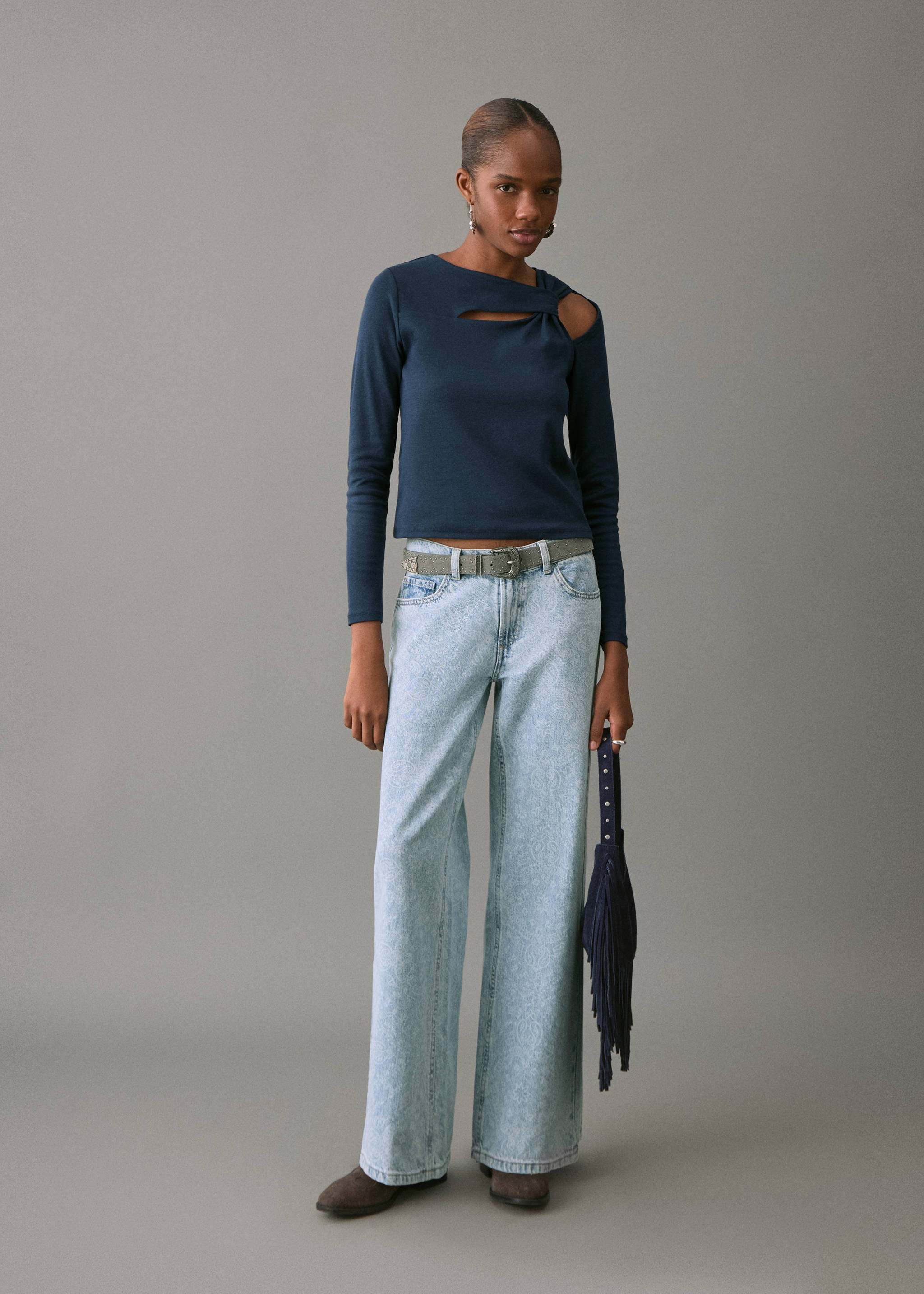 Jeans wide leg estampado paisley - Plano general