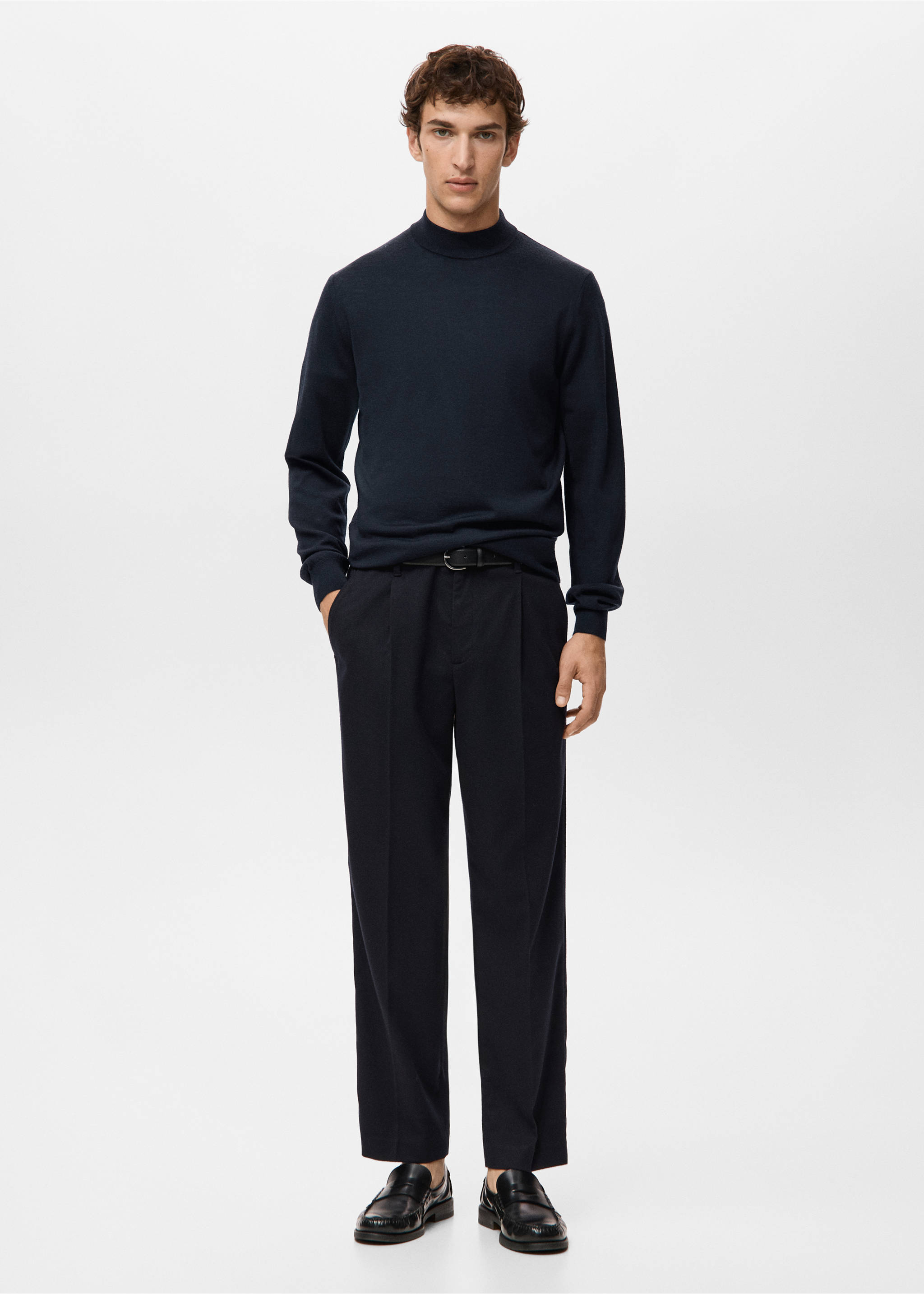 Jersey 100% lana cuello alto - Plano general, Azul marino. Ref: 27031287-00.