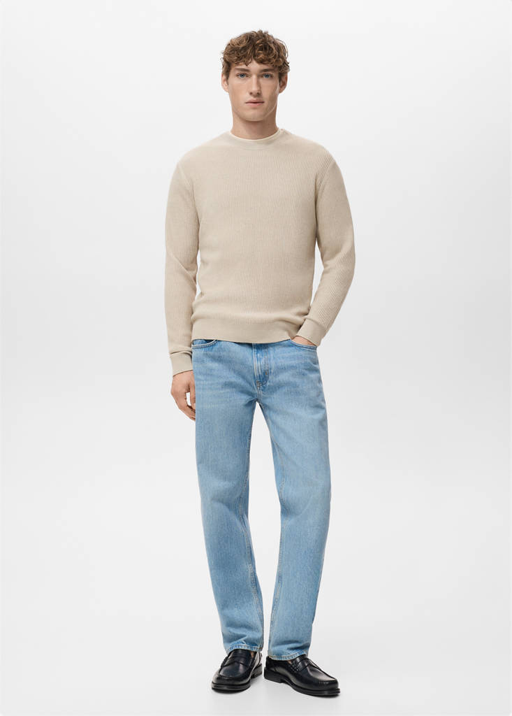 Fine rib-knit cotton sweater — Beige