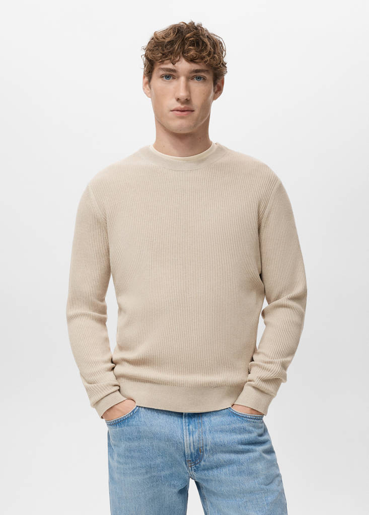 Fine rib-knit cotton sweater — Beige