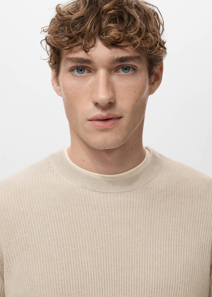 Fine rib-knit cotton sweater — Beige