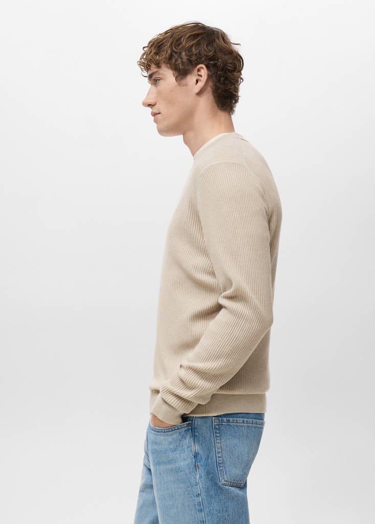 Fine rib-knit cotton sweater — Beige