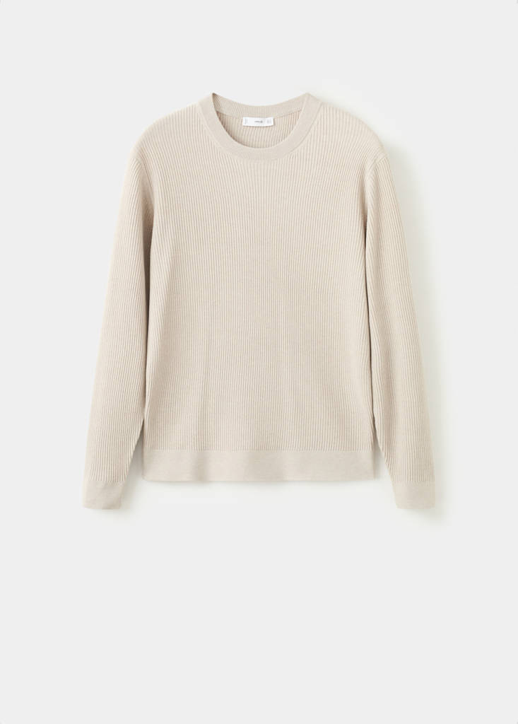 Fine rib-knit cotton sweater — Beige