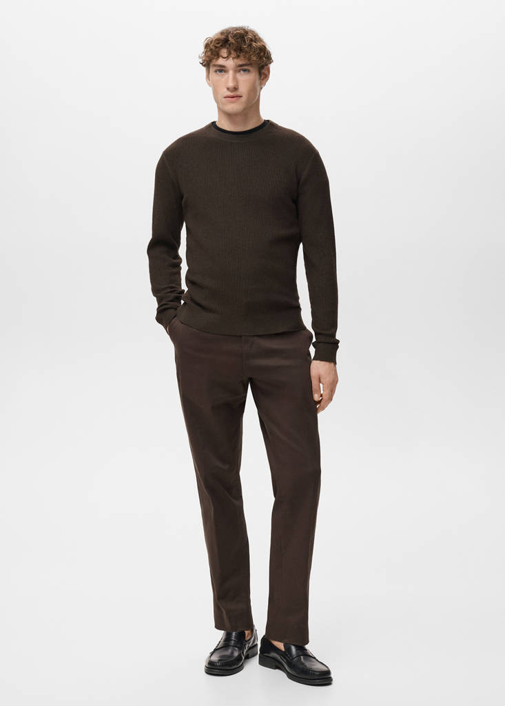 Fine rib-knit cotton sweater — Chocolate