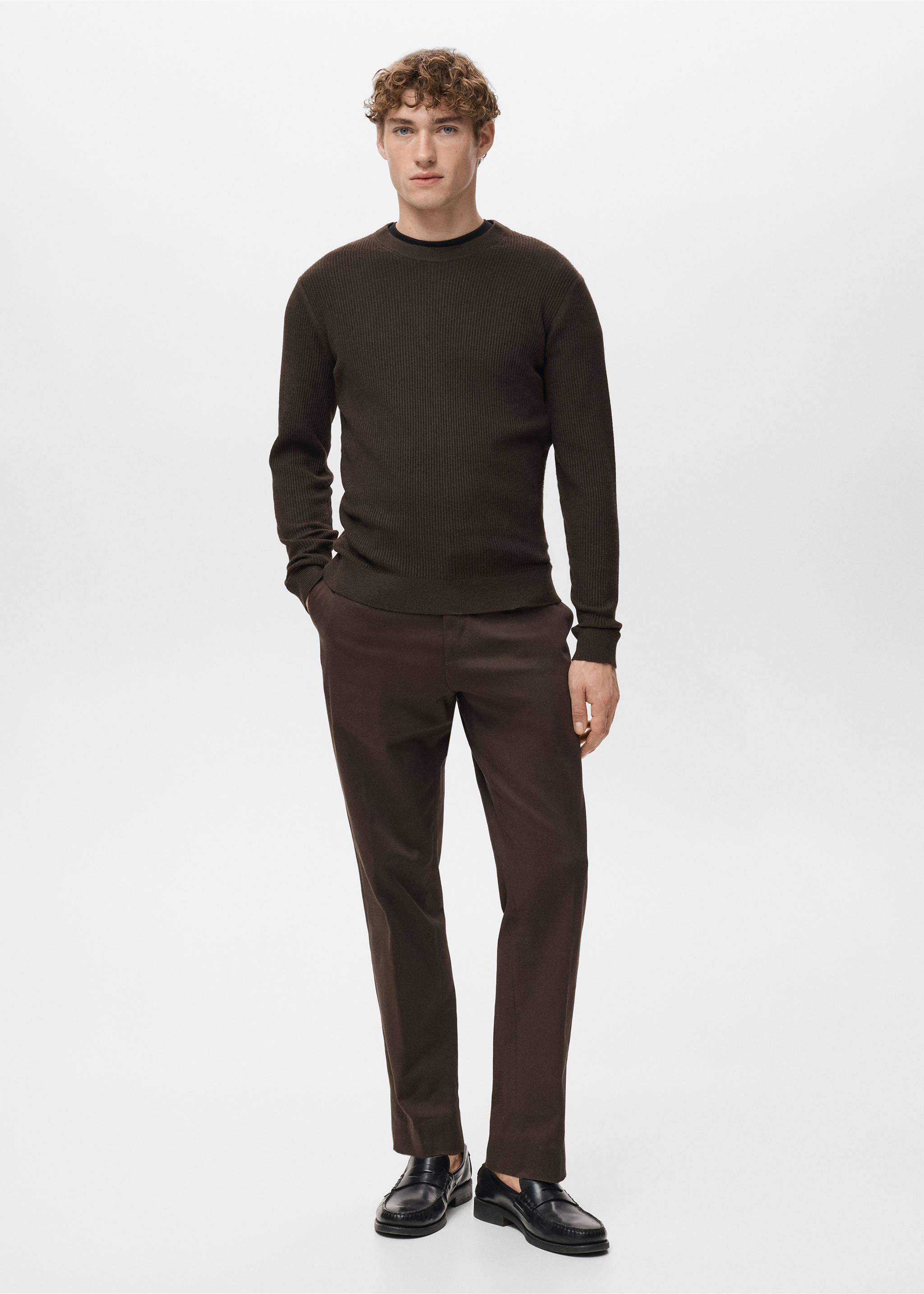 Fine rib-knit cotton sweater - General plane, Chocolate. Ref: 27031288-00.