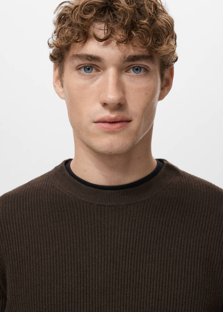 Fine rib-knit cotton sweater — Chocolate