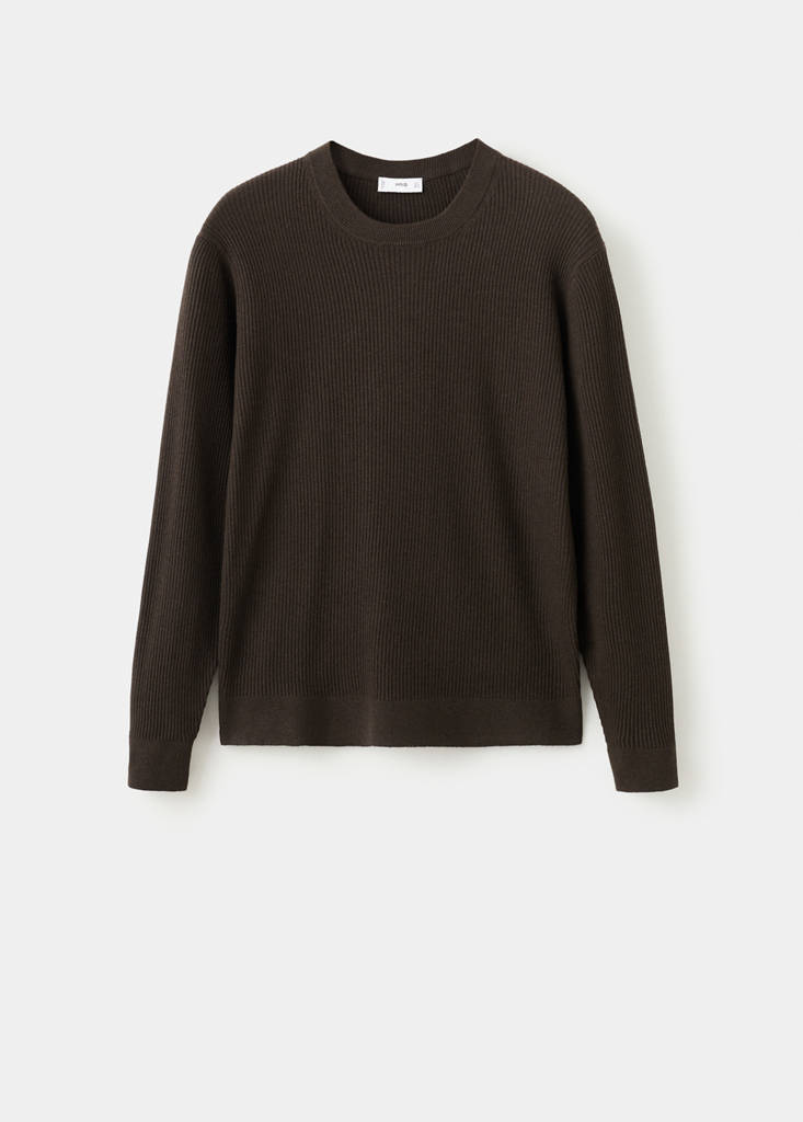 Fine rib-knit cotton sweater — Chocolate