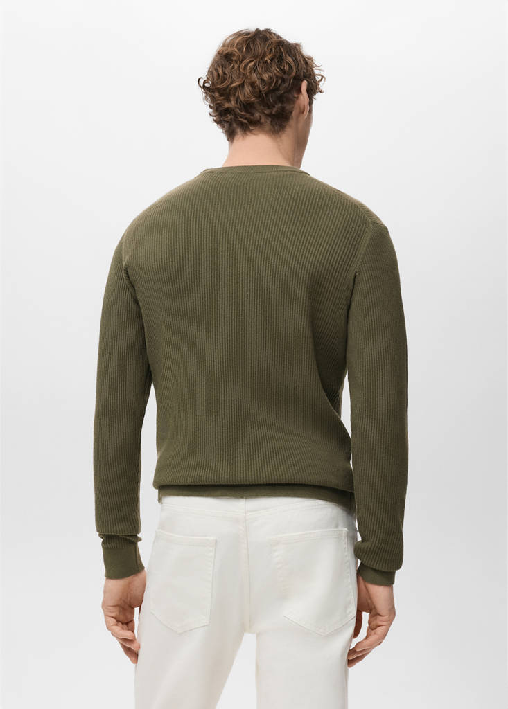 Fine rib-knit cotton sweater — Olive Green