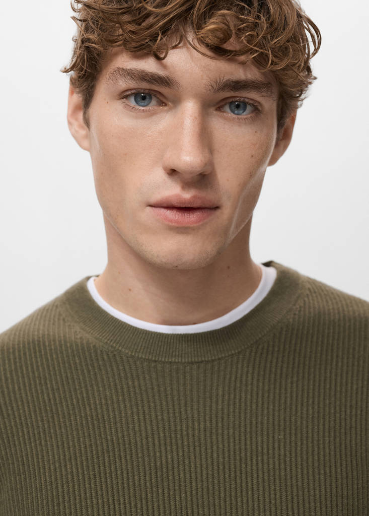 Fine rib-knit cotton sweater — Olive Green