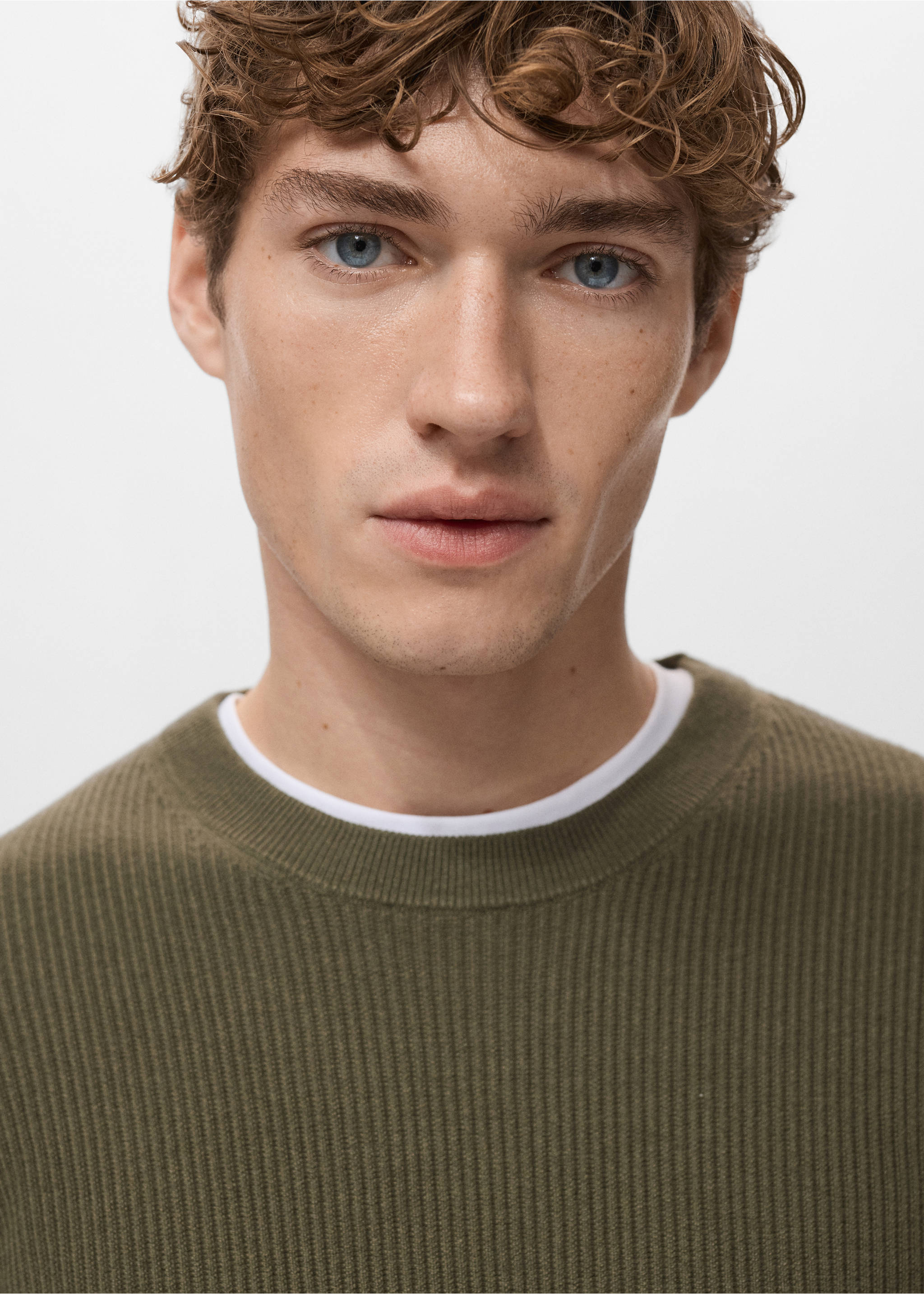 Fine rib-knit cotton sweater - Details of the article 1, Olive Green. Ref: 27031288-00.