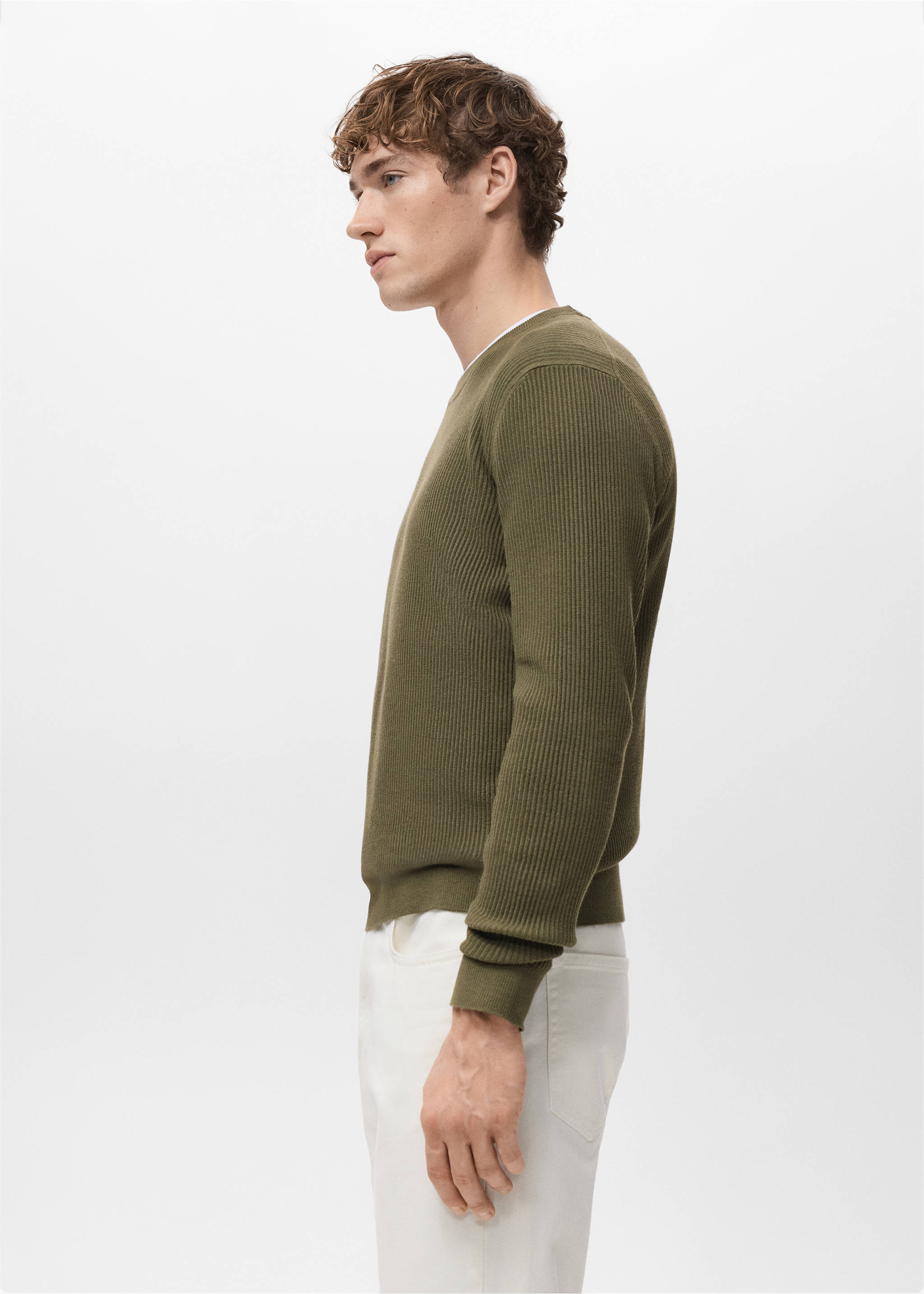 Fine rib-knit cotton sweater - Details of the article 2, Olive Green. Ref: 27031288-00.