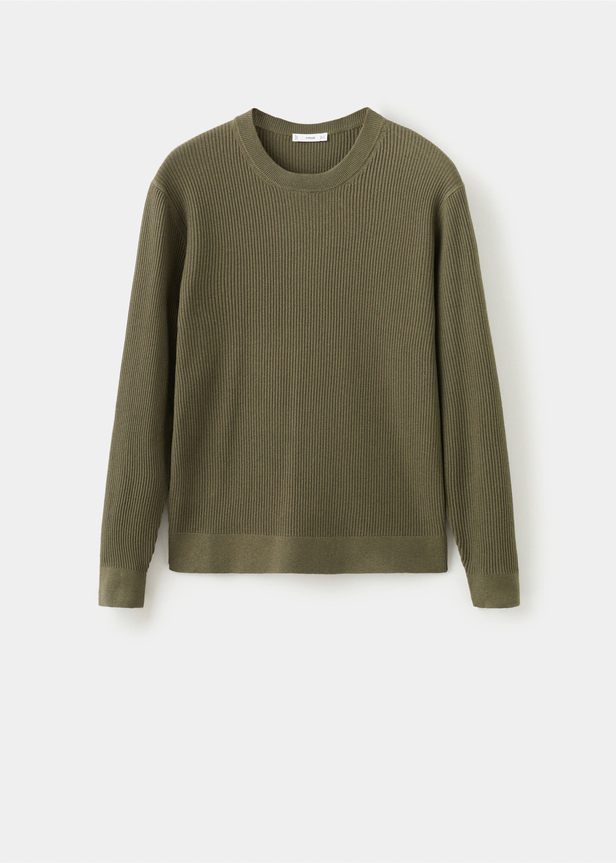 Fine rib-knit cotton sweater - Article without model, Olive Green. Ref: 27031288-00.