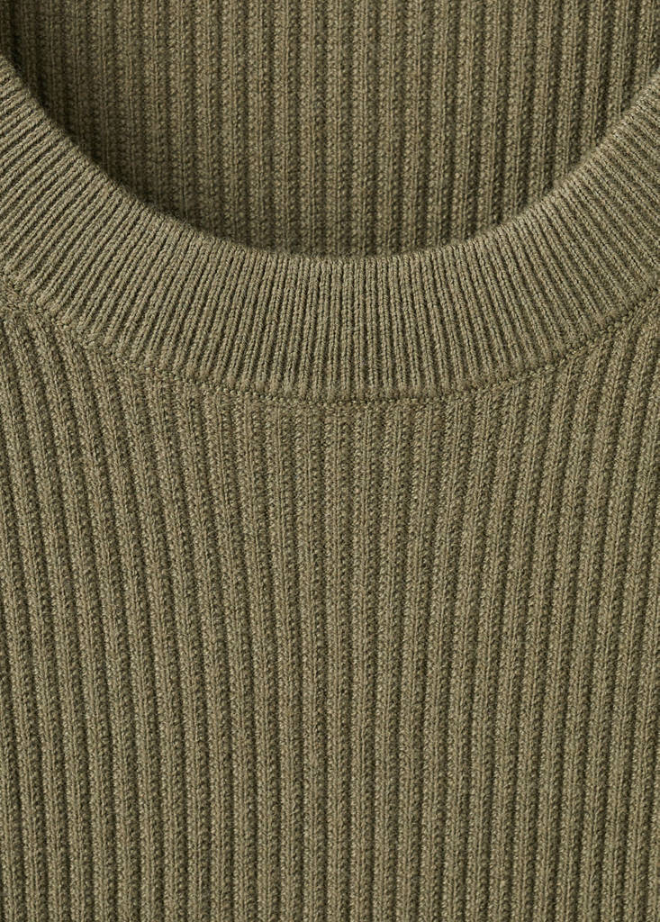 Fine rib-knit cotton sweater — Olive Green