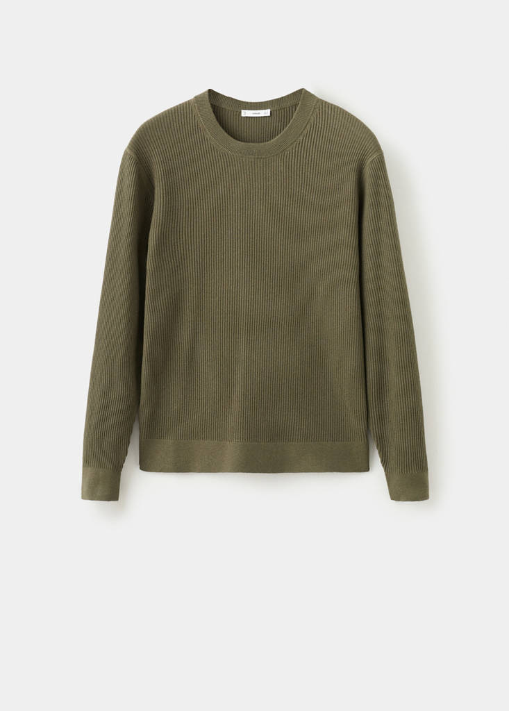 Fine rib-knit cotton sweater — Olive Green