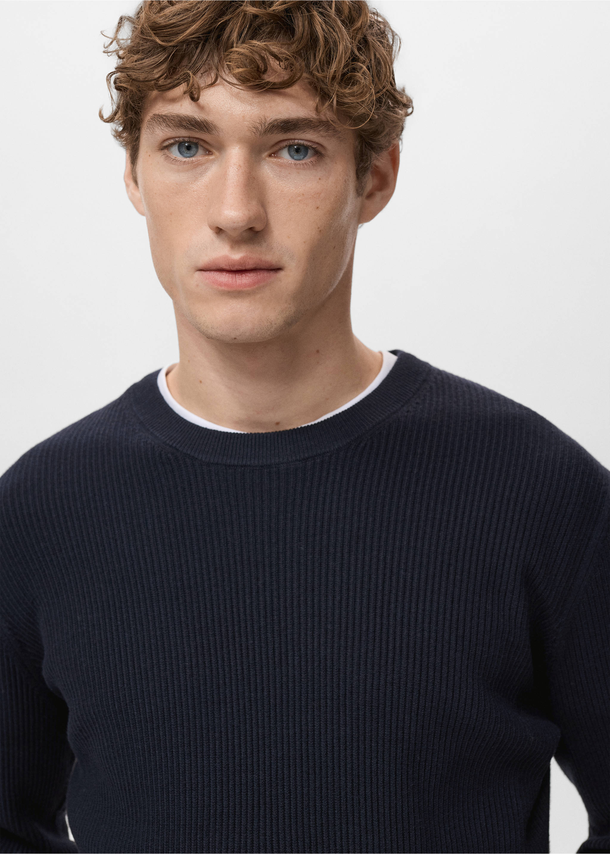 Fine rib-knit cotton sweater - Details of the article 1, Dark Navy. Ref: 27031288-00.