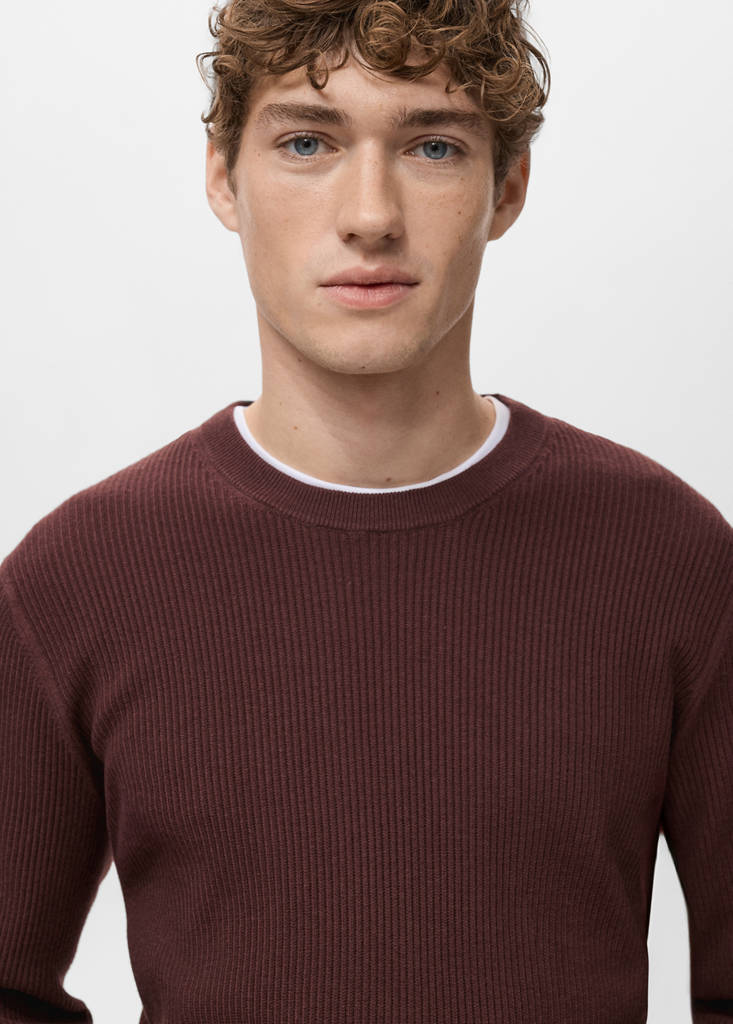 Fine rib-knit cotton sweater — Burgundy