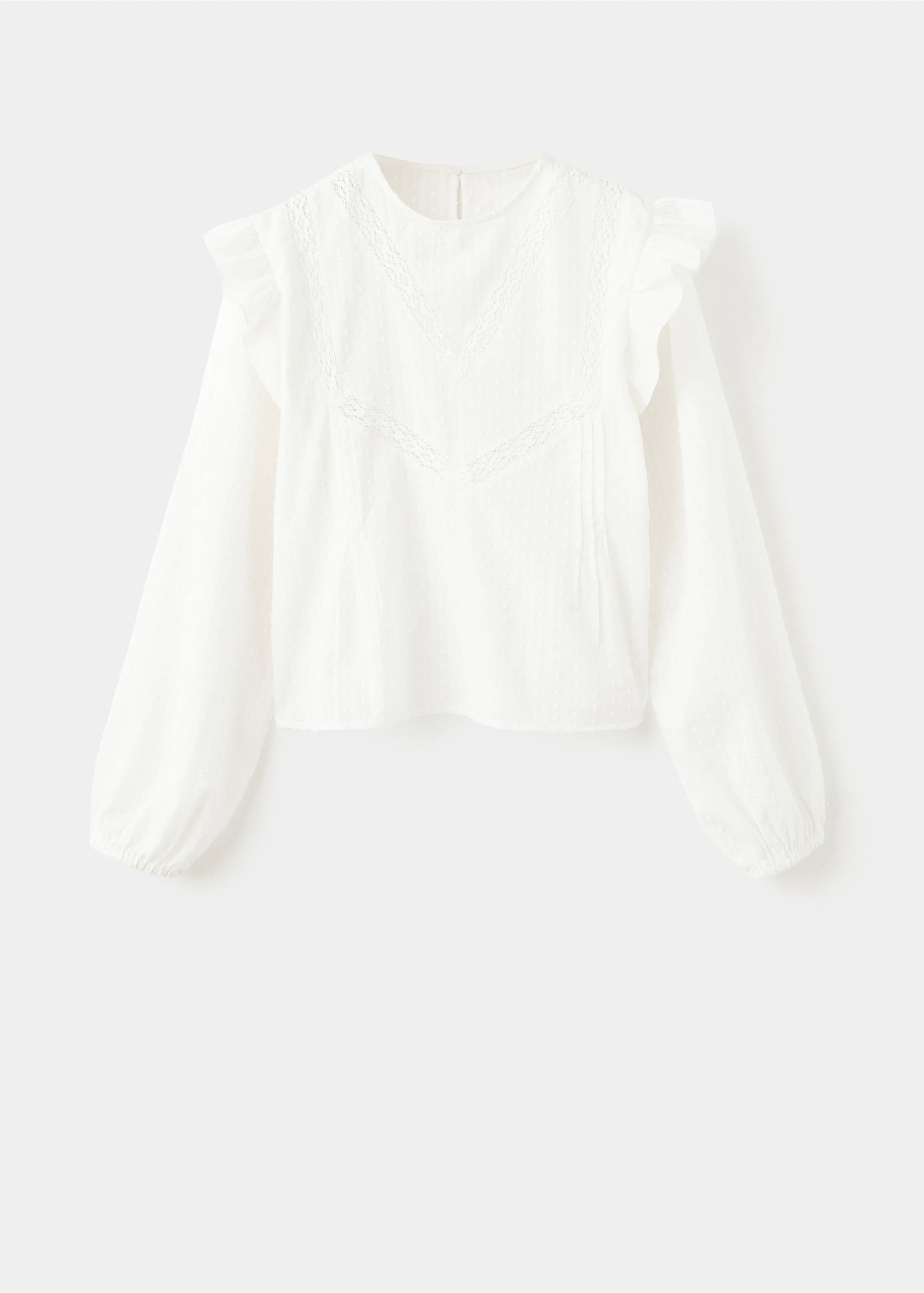 Блузка из полупрозрачной ткани в крапинку, с воланами - Изделие без модели, Грязно-белый. Ref: 27031291-00.