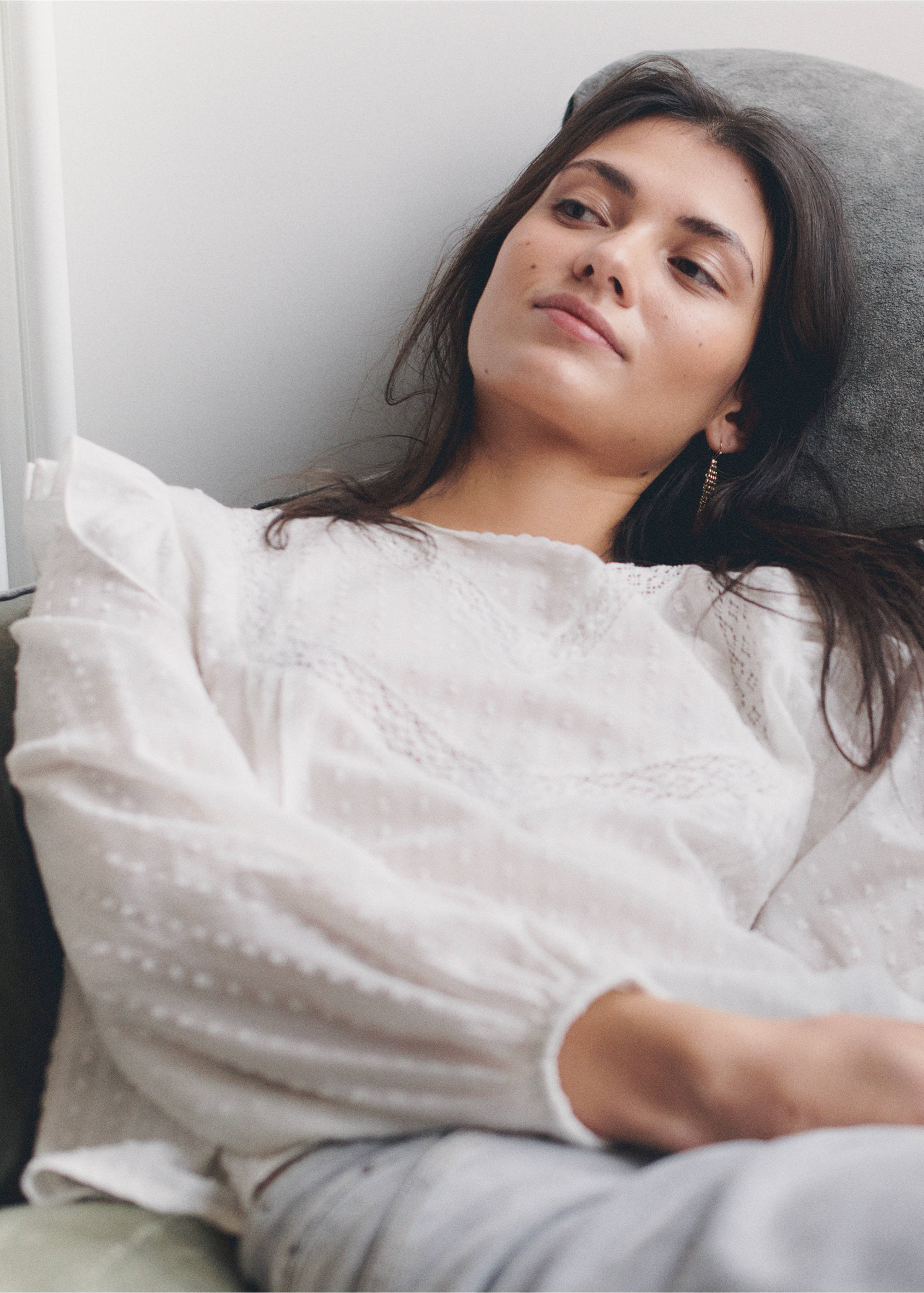 Ruffled plumeti blouse - Details of the article 5, Off White. Ref: 27031291-00.