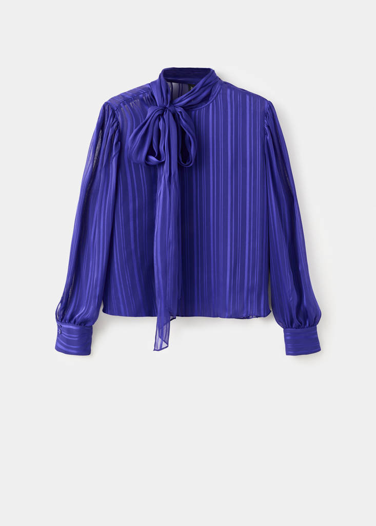 Striped blouse with scarf — Blue