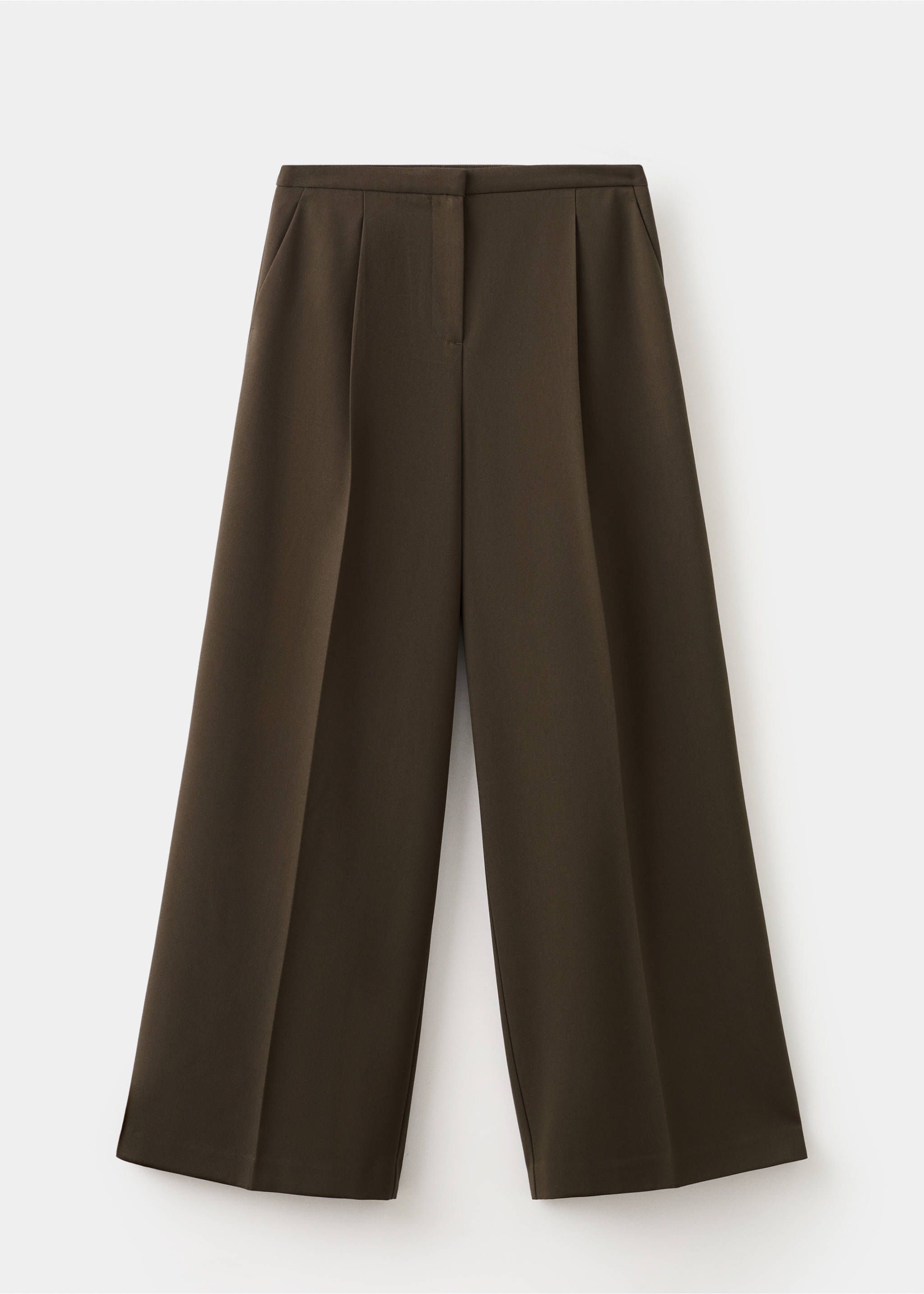 Wide leg mid-rise pleated trousers - Article without model, Chocolate. Ref: 27031294-00.
