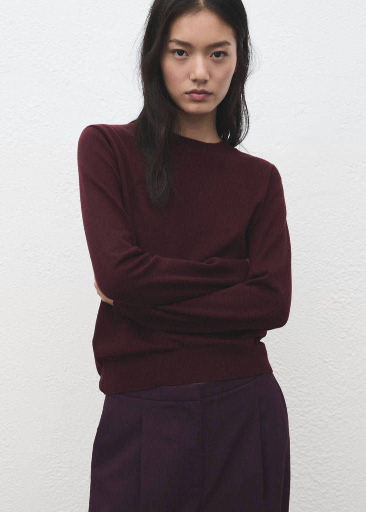 Wide leg mid-rise pleated trousers — Maroon