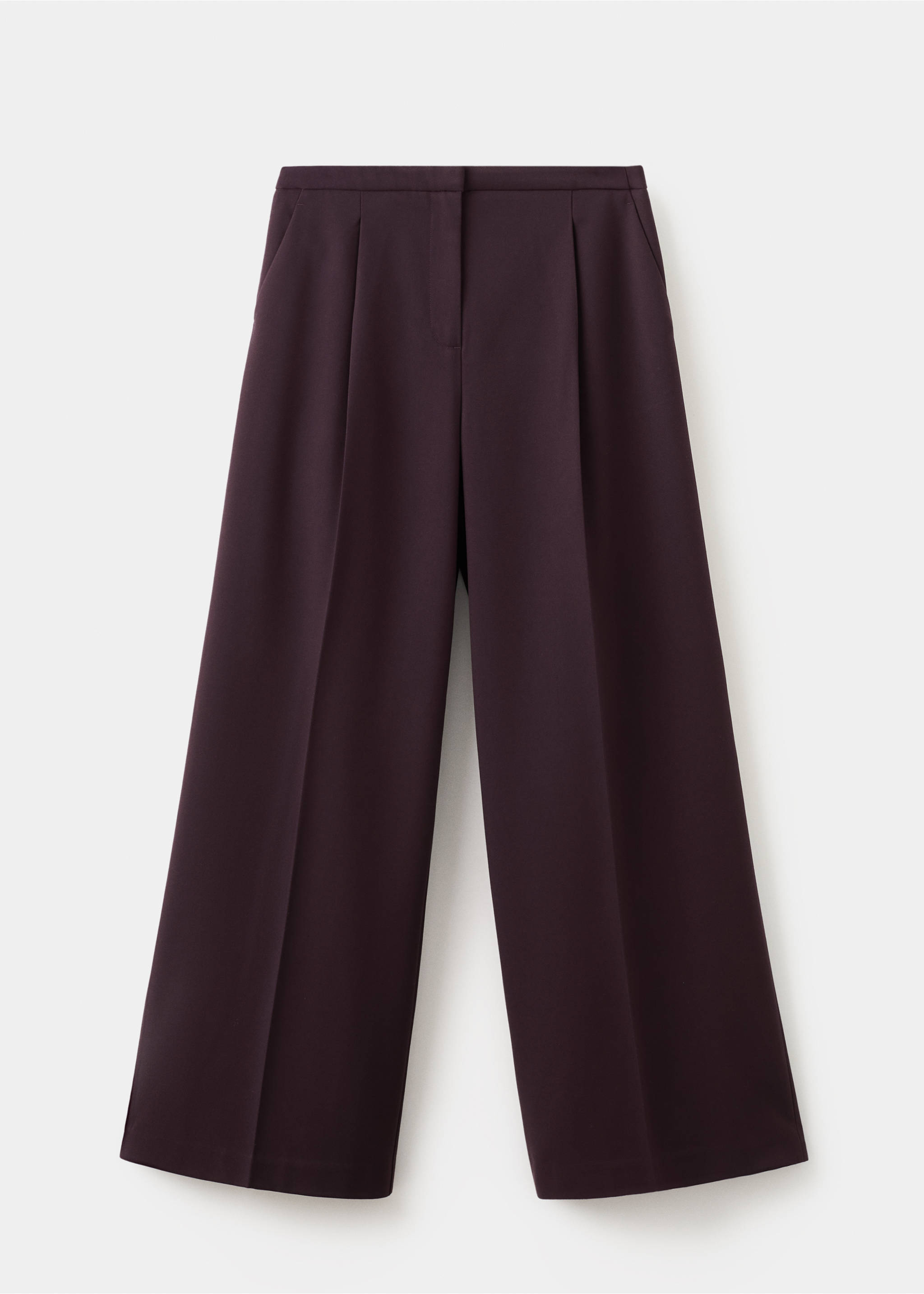 Wide leg mid-rise pleated trousers - Article without model, Maroon. Ref: 27031294-00.
