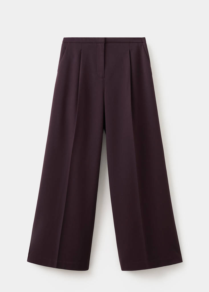 Wide leg mid-rise pleated trousers — Maroon