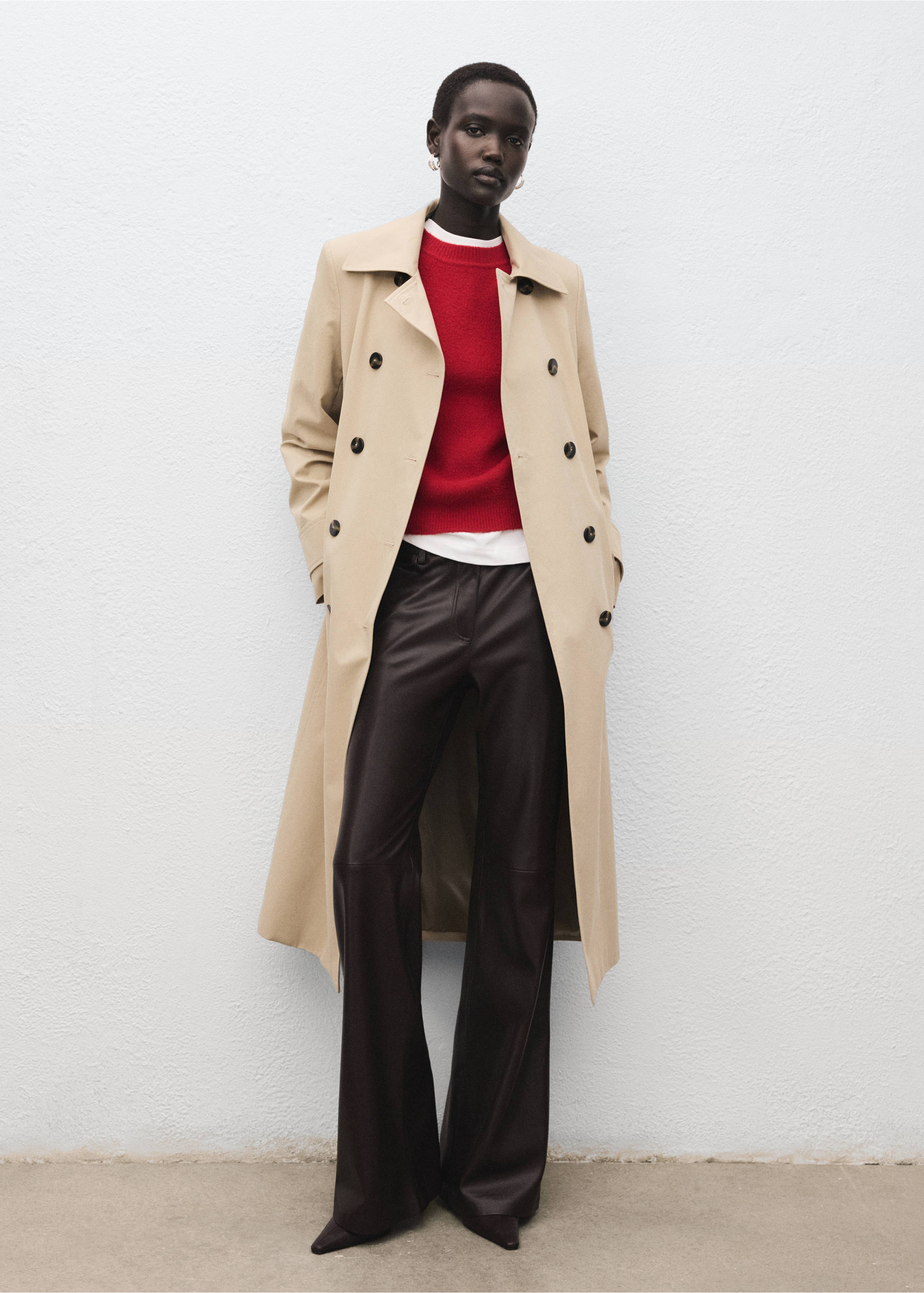 Pantalon flare cuir synthétique - Plan général, Chocolat. Ref: 27031295-00.