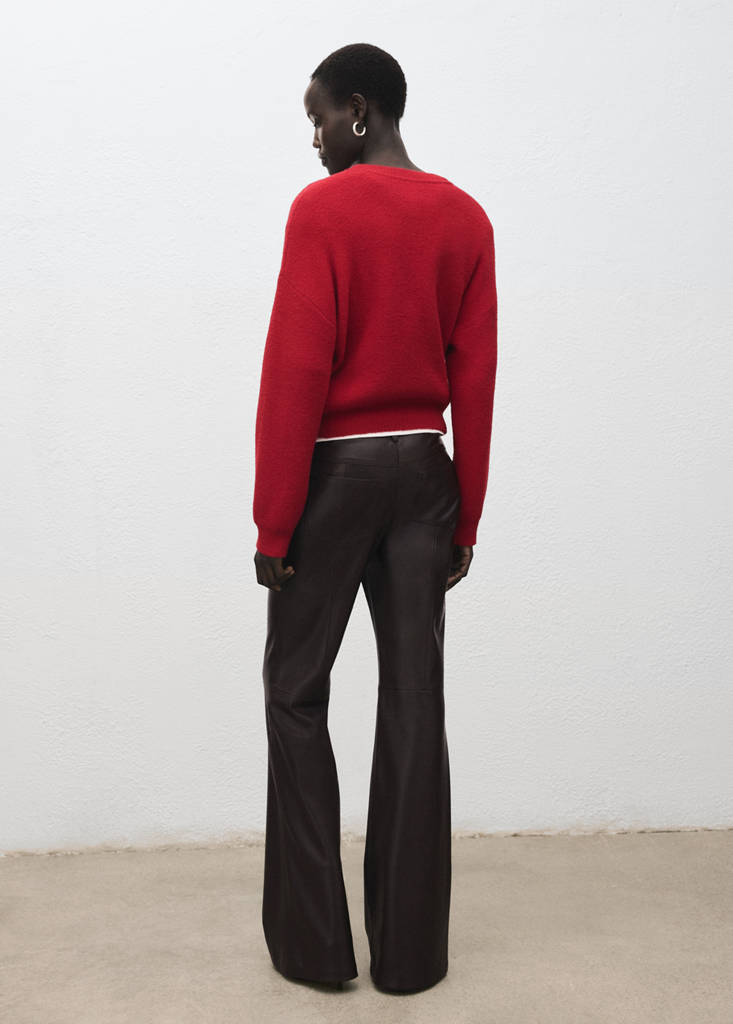 Faux-leather flared trousers — Chocolate