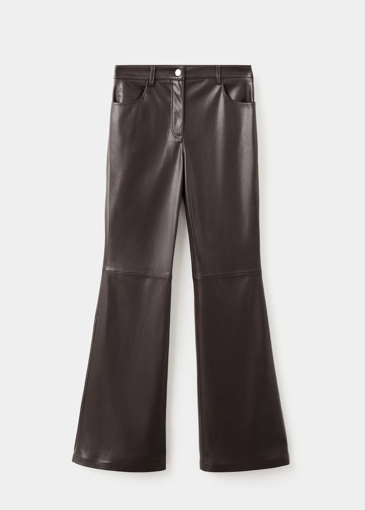 Faux-leather flared trousers — Chocolate