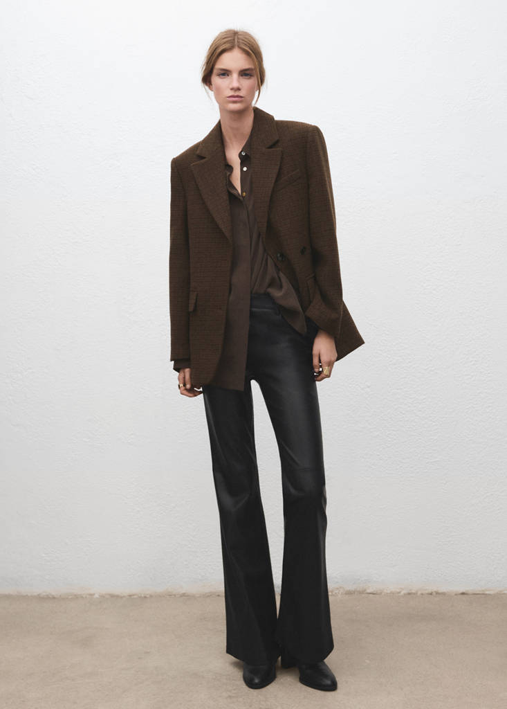 Faux-leather flared trousers — Black