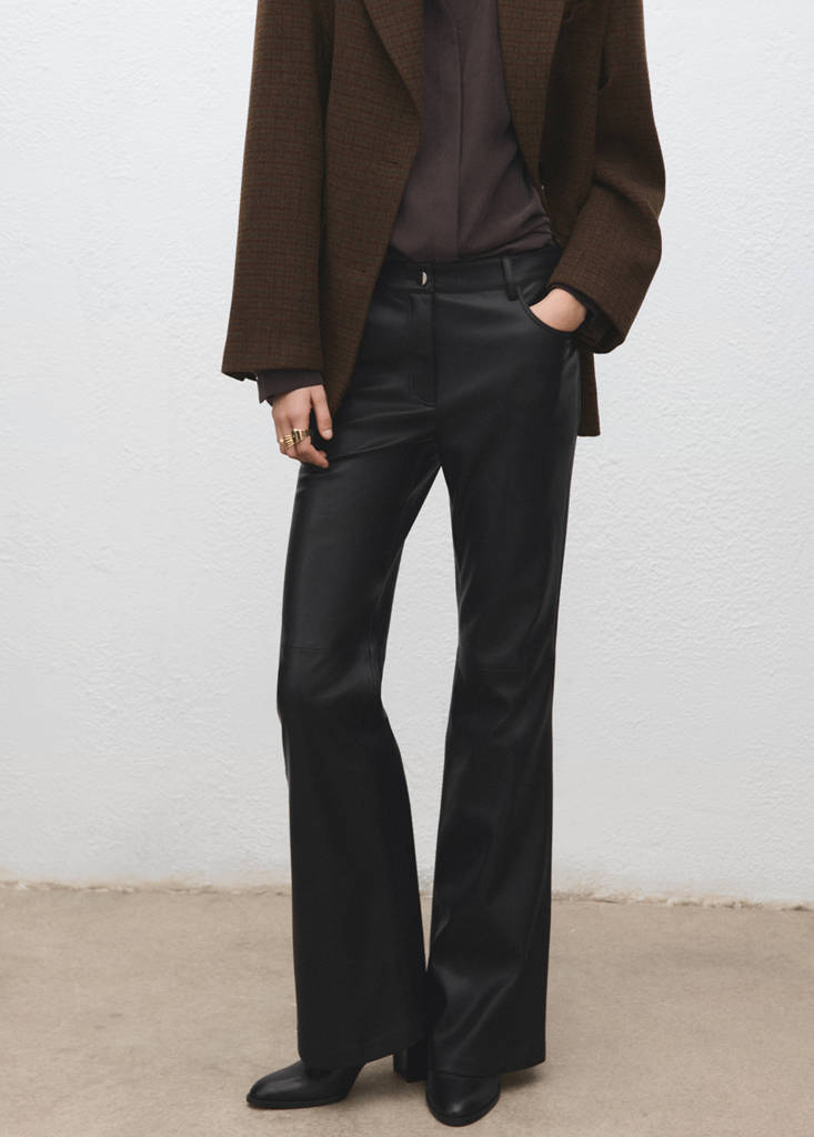 Faux-leather flared trousers — Black