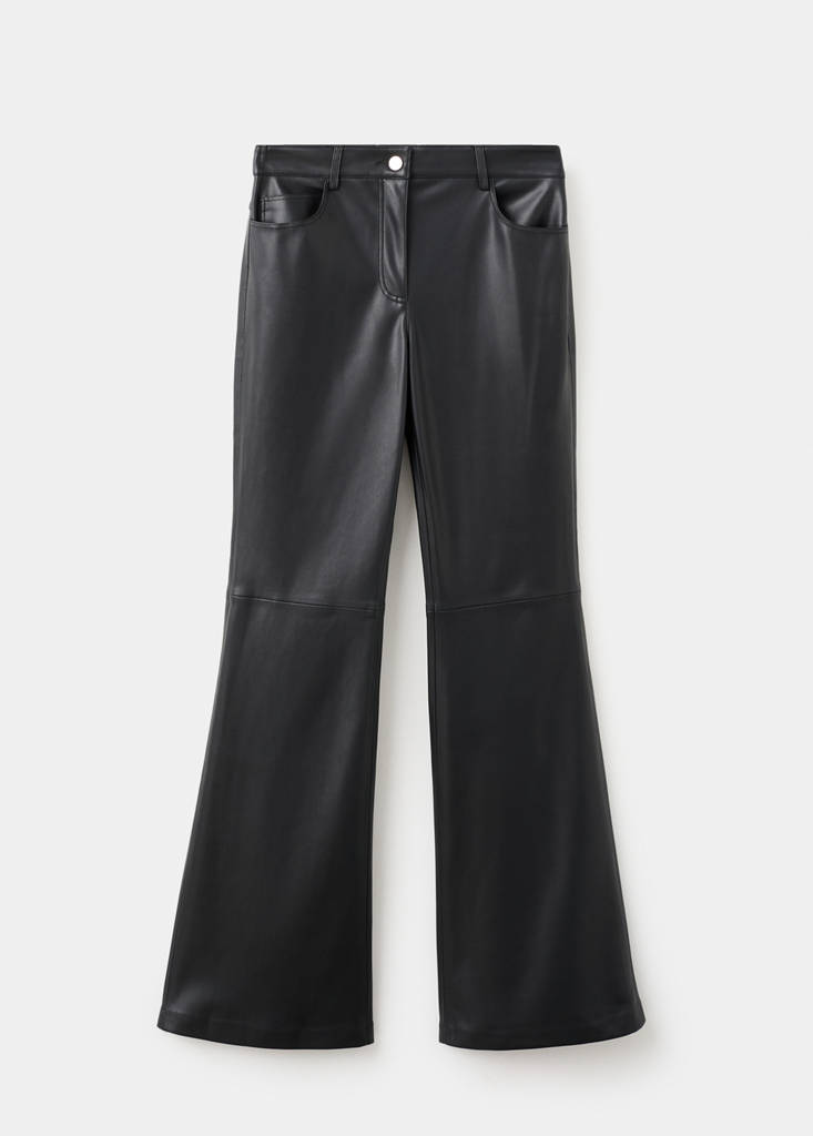 Faux-leather flared trousers — Black