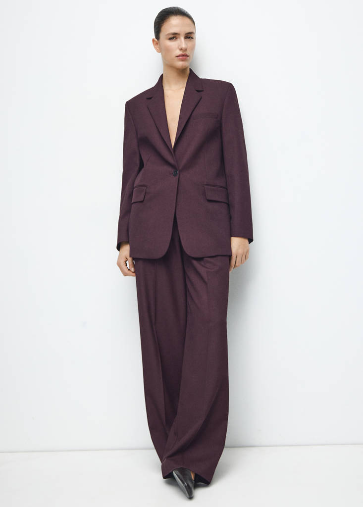 Straight suit jacket with lapel pockets — Wine