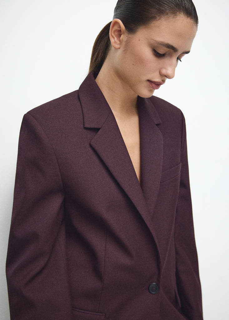 Straight suit jacket with lapel pockets — Wine