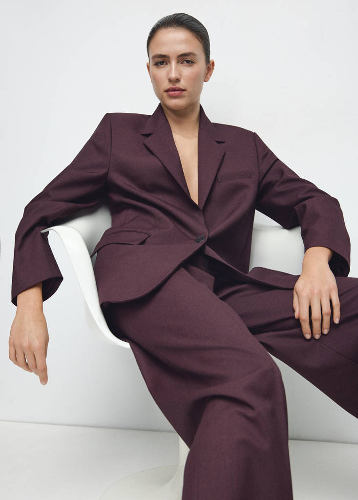 Straight suit jacket with lapel pockets — Wine
