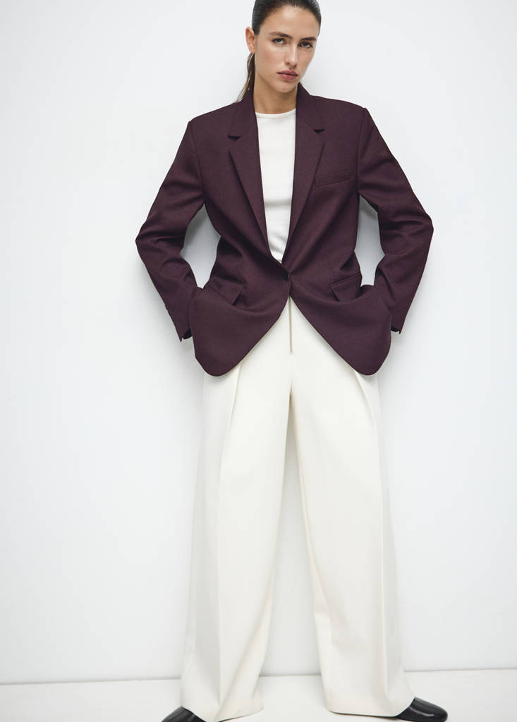 Straight suit jacket with lapel pockets — Wine