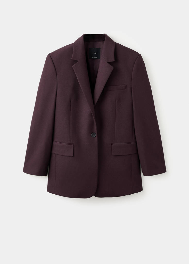 Straight suit jacket with lapel pockets — Wine