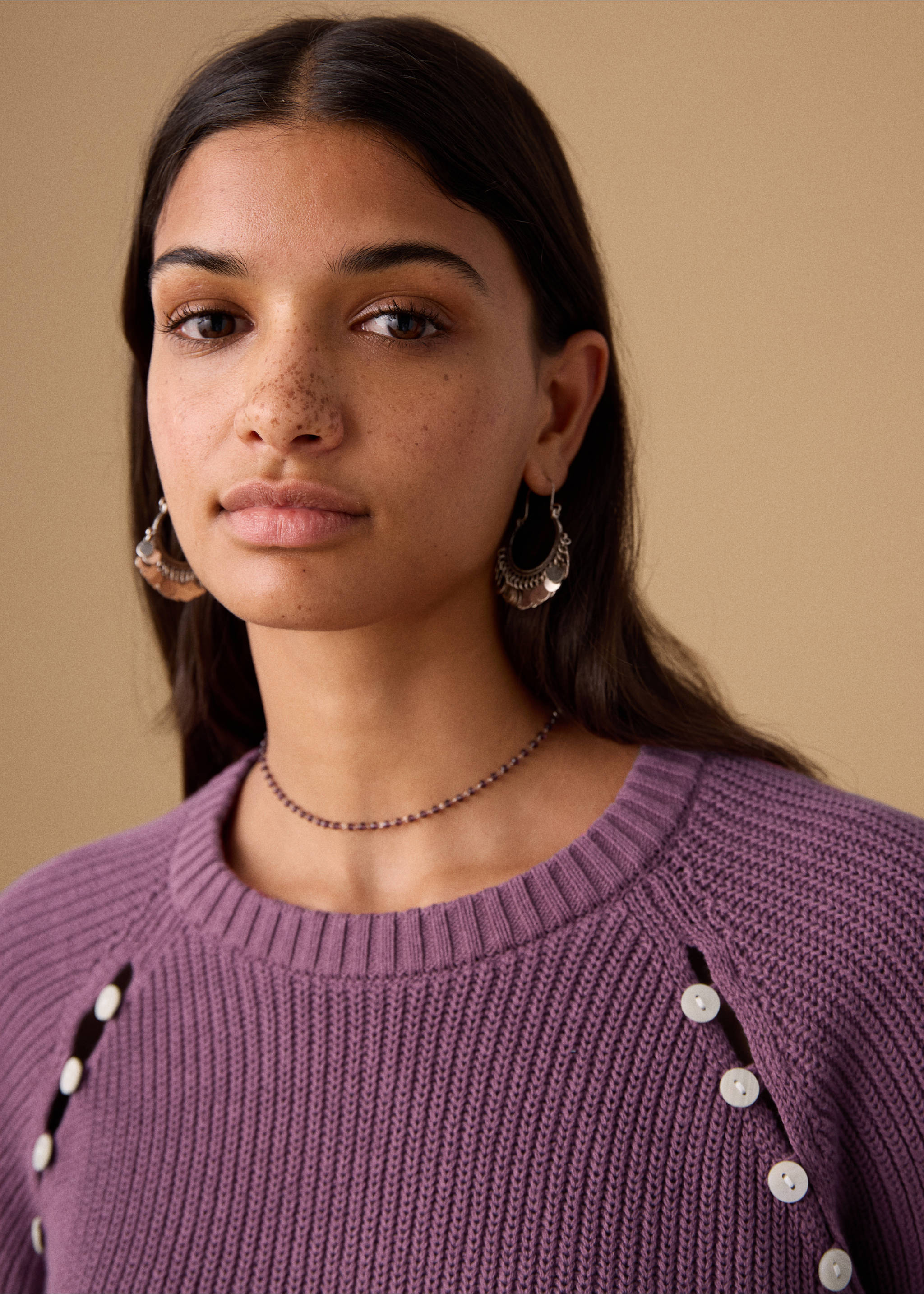 Buttons detail knit sweater - Details of the article 1, Pink. Ref: 27031300-00.