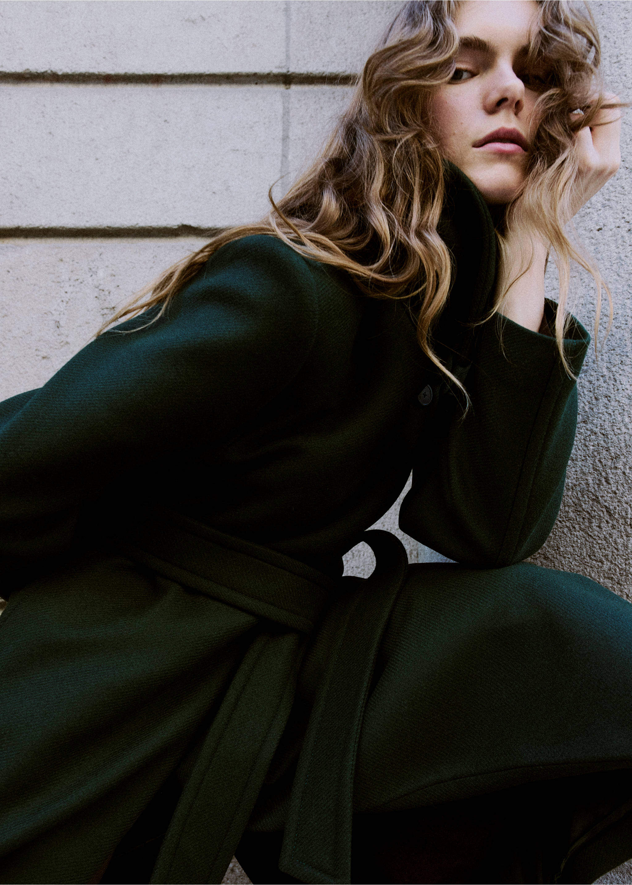 Manteau laine Manteco ceinture - Détail de l'article 1, Vert. Ref: 27031301-00.