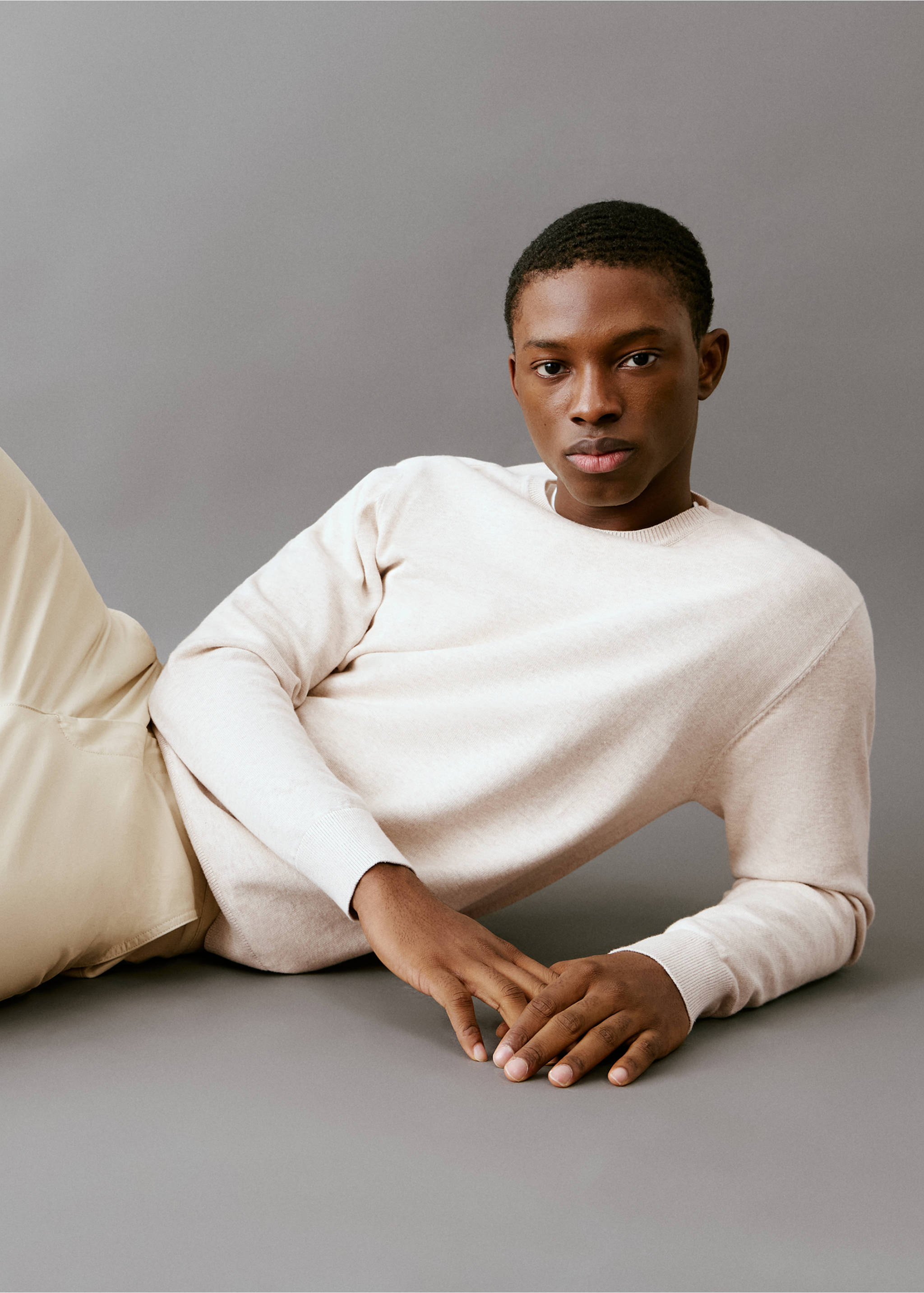 Джемпер из хлопка - Общий план, Песочный. Ref: 27031312-00.