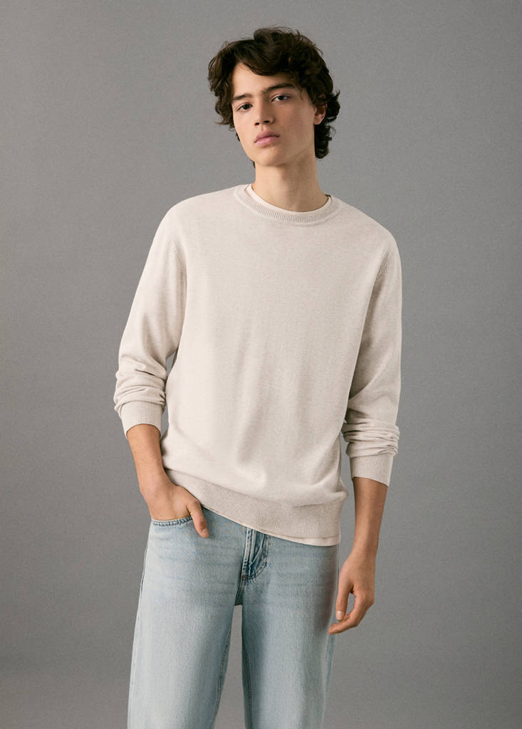 Knitted cotton sweater — Sand