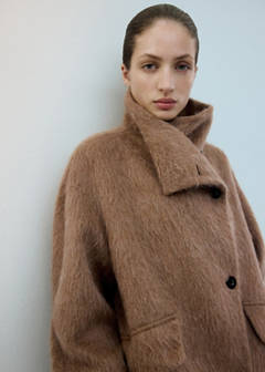 Wool-blend funnel-neck coat — Brown 1