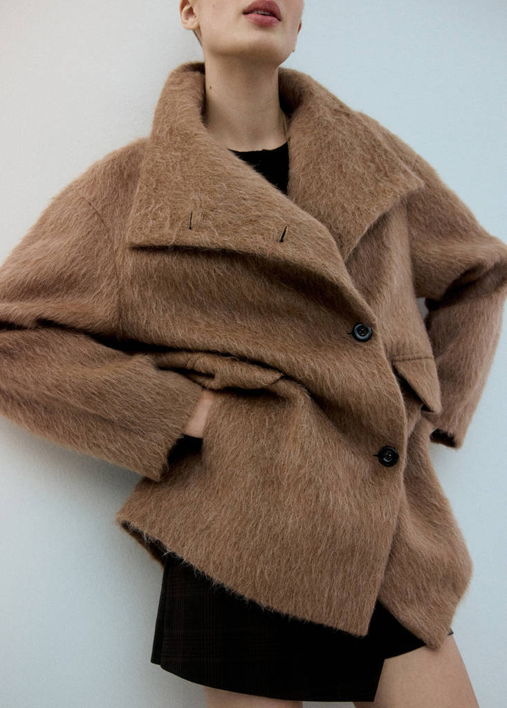 Wool-blend funnel-neck coat — Brown