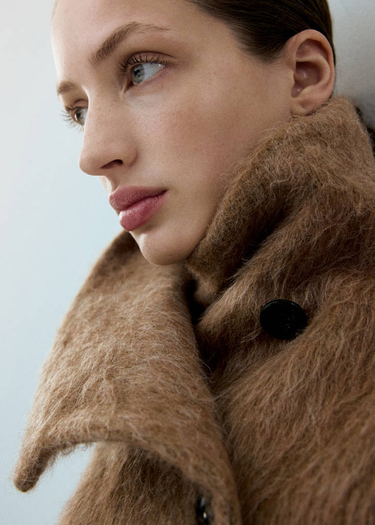 Wool-blend funnel-neck coat — Brown